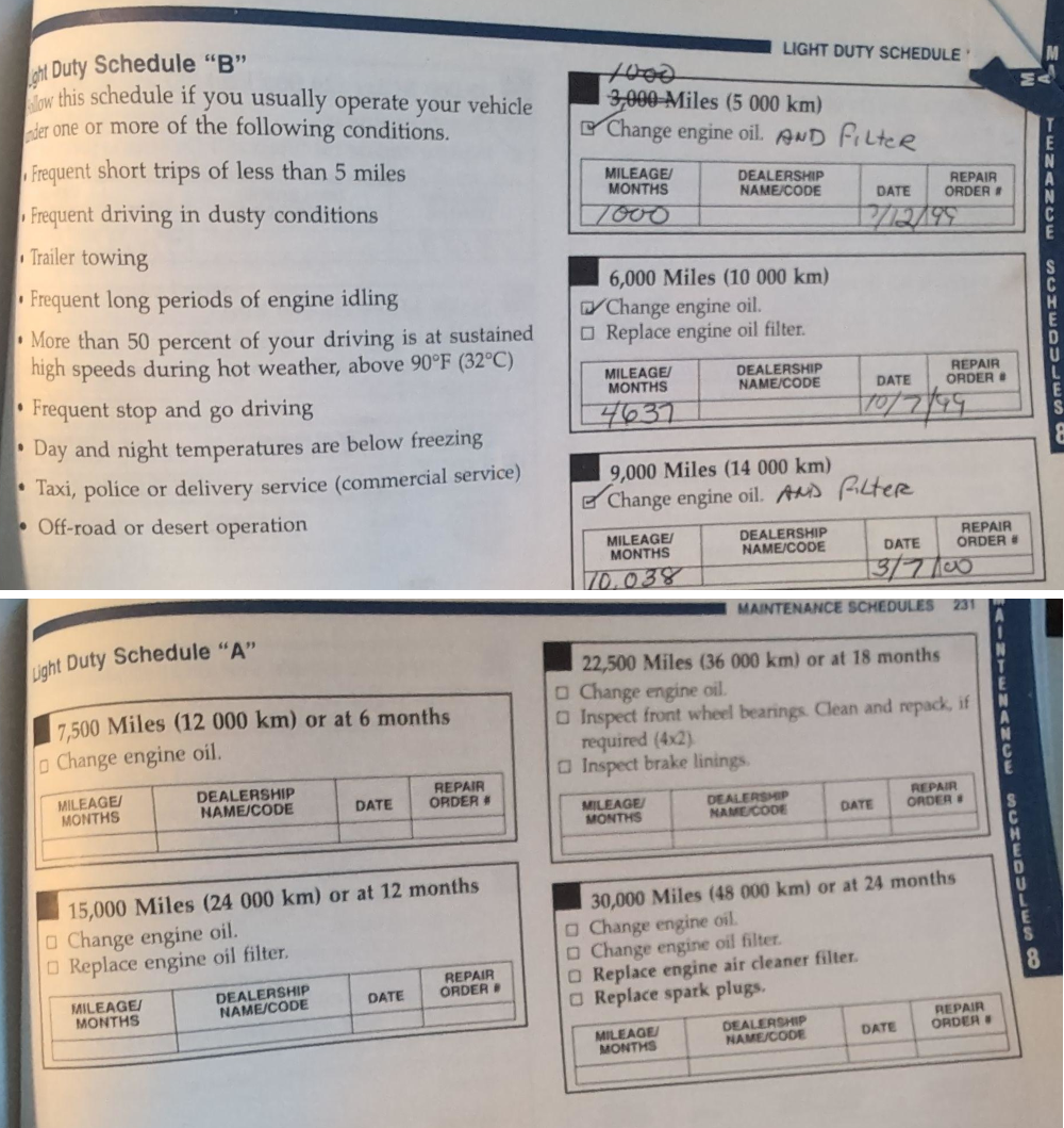 Comparing normal and adverse maintenance schedules